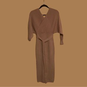 Knit Midi Sweater Wrap Dress Bodycon (SM)